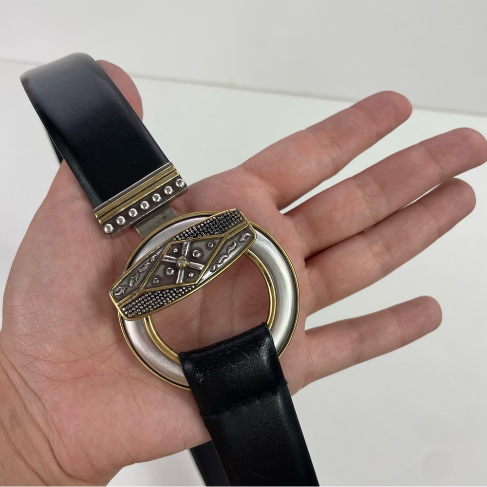 Chico’s Black Leather Two-Tone Decorative Buckle‎ Belt - Picture 6 of 12